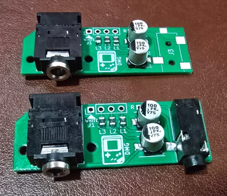 Brand-new DMG-01 Game Boy headphone jack replacement boards, Base and Pro line-out versions