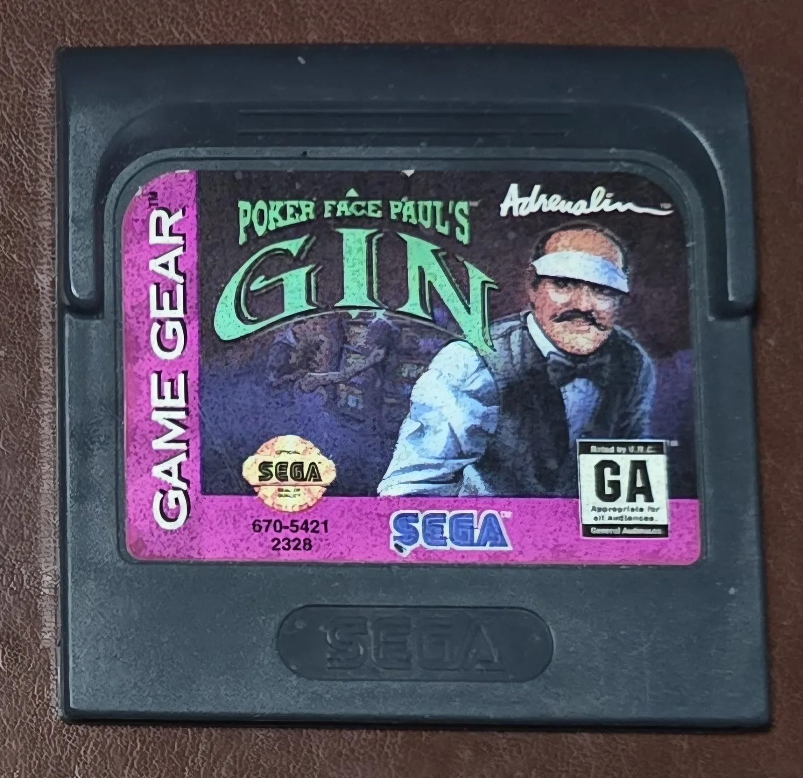 Front of an authentic Sega Game Gear Poker Face Paul's Gin cartridge